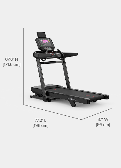 T16 Treadmill Dimensions - Length 77.2 inches, Width 37 inches, Height 67.6 inches